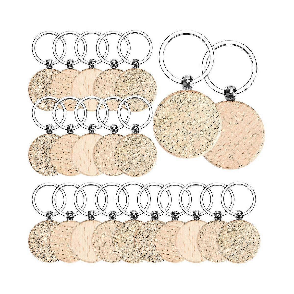 70pcs Wood Keychain Blanks, Unfinished Round Wood Key Tag, Wood Engraving Blanks Key Chain For -round