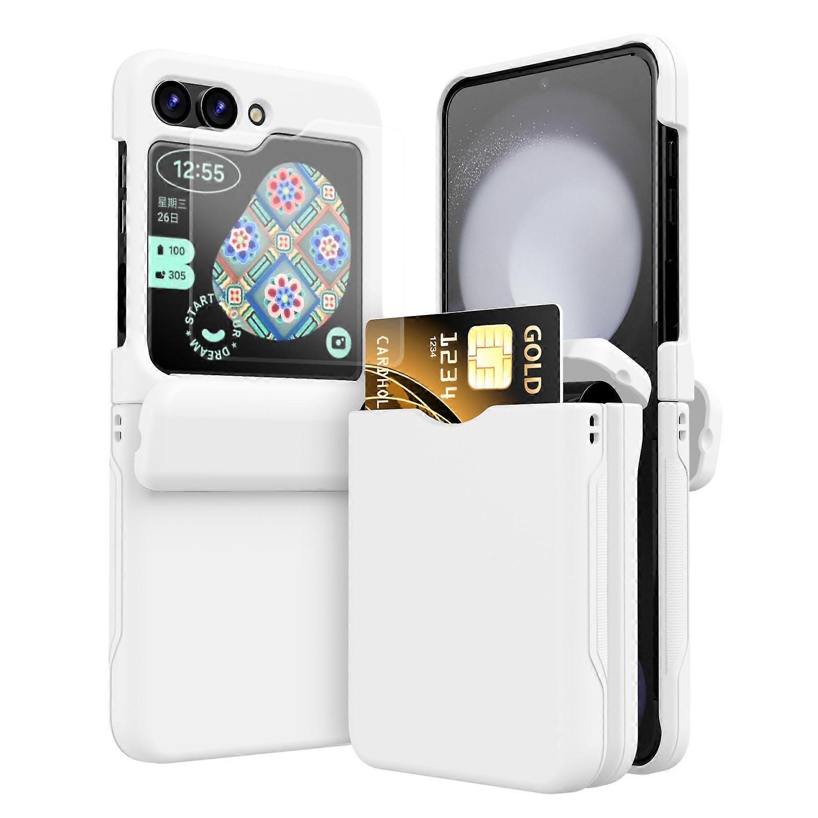 for Galaxy Z Flip 6 Case Cover with Card Slot, Hard PC Rugged Hinge Covered Case Hinge Protective Full Coverage Case Hinge for Flip 6