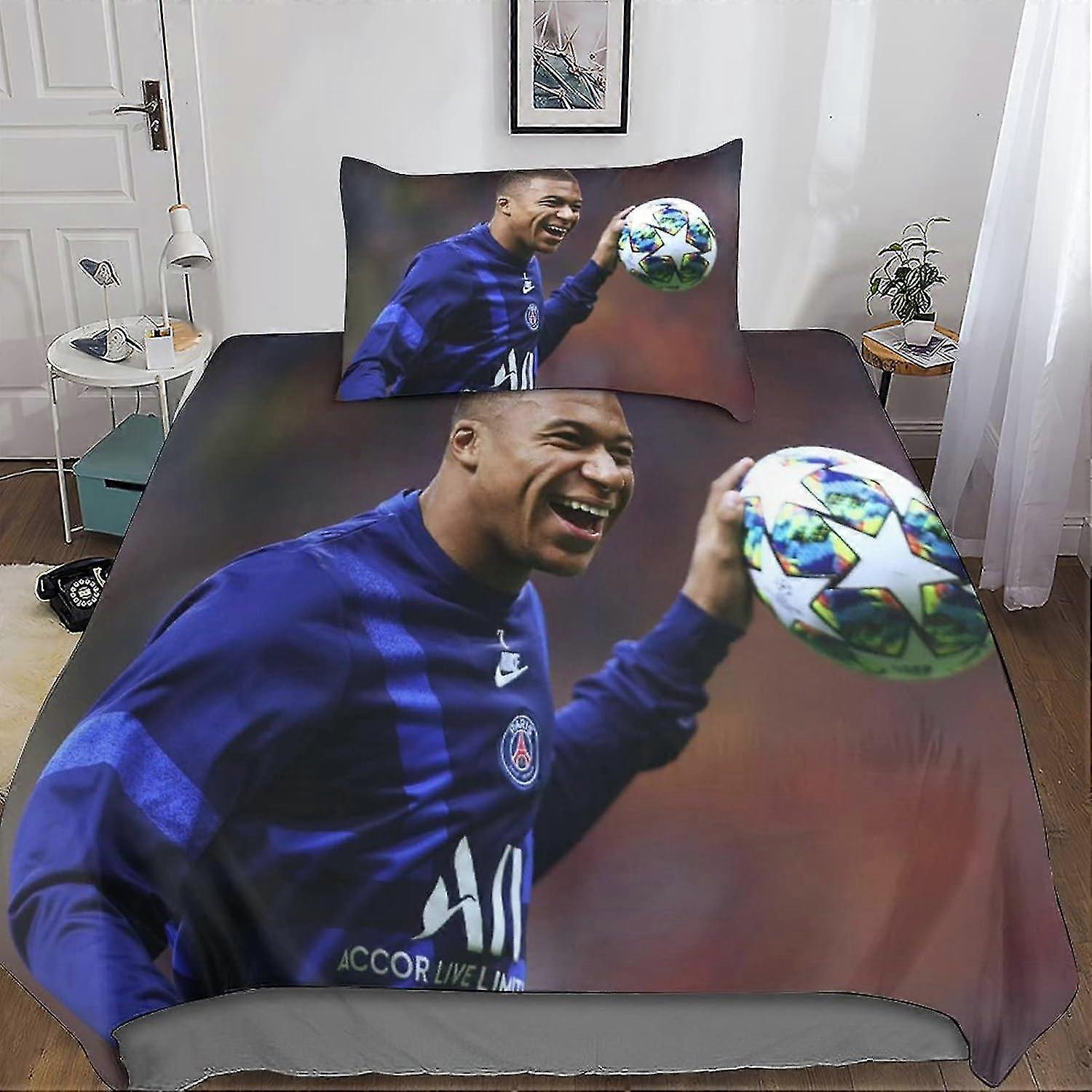 o2936 Lençóis Mbappé Rinted Roupa de Cama Superstars de Futebol Capa de Edredão com Fecho de Zíper Capa de Colcha de Microfibra Macia Meninos E Meninas Lençol de Cama de Solteiro