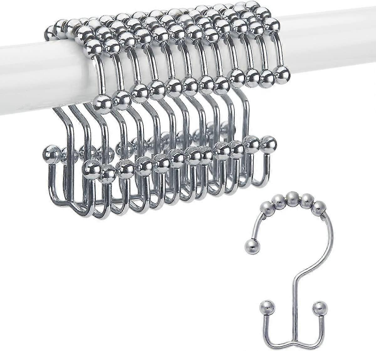 Shower Curtain Hooks Rings, Rust-resistant Metal Double Glide Shower Hooks Compatible With