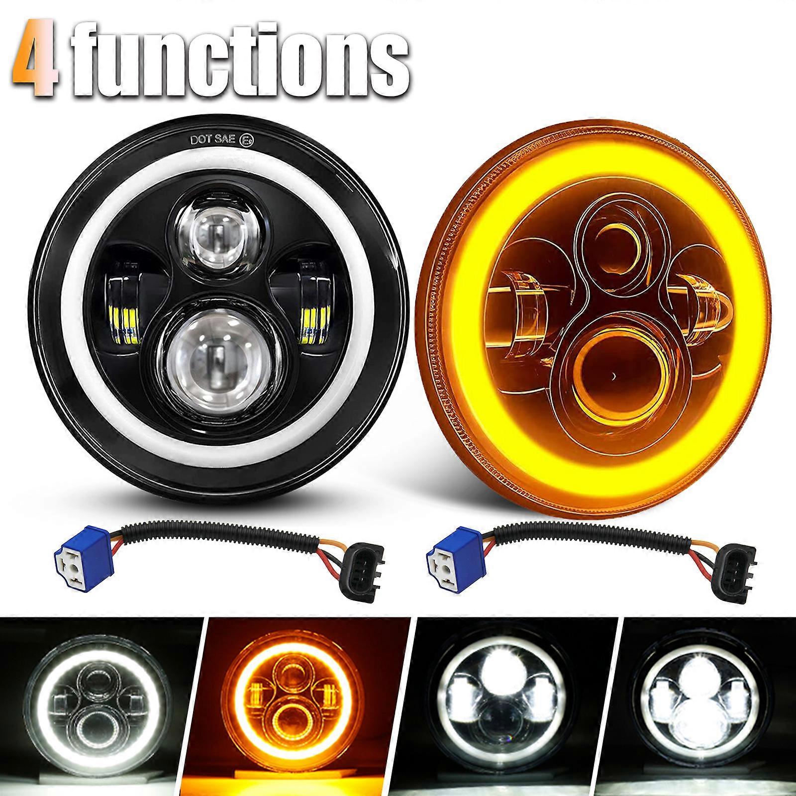 7 Inch LED Headlight H4 Hi-Lo With Halo Amber Angel Eyes DRL 12V 24V For Lada 4x4 urban Niva Offroad UAZ