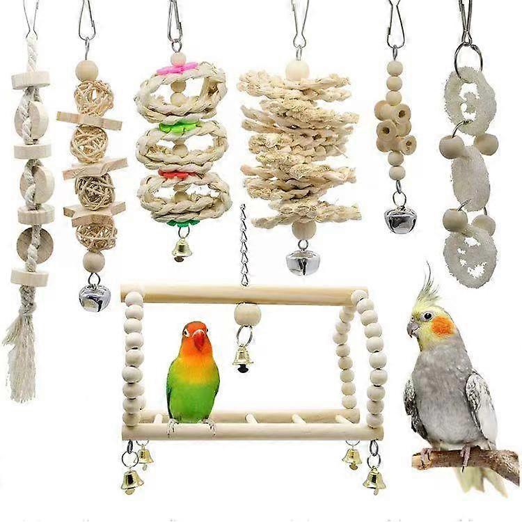 Set of 7 chew toys for parakeets, cockatiel, parrot