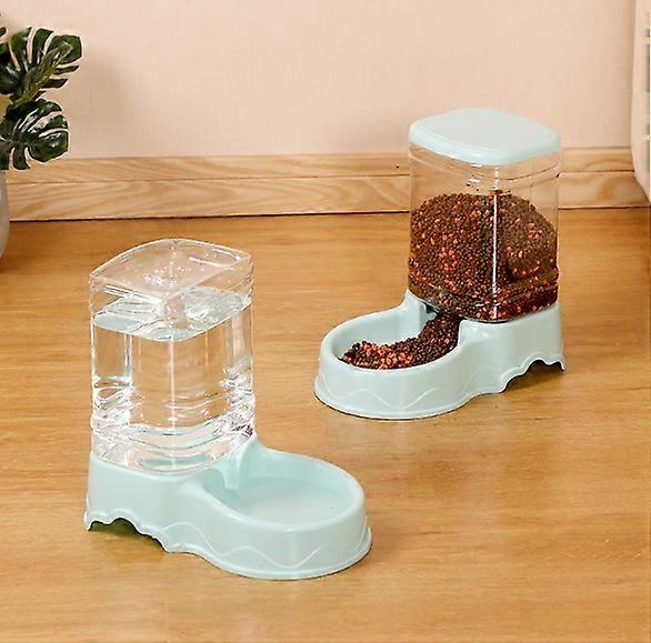 Automatic Pet Drinker, 100% BPA Free, Gravity Stainless Steel Drinker, Large Capacity Cat & Small/Medium Dog Drinker + Eater (Green, Large)