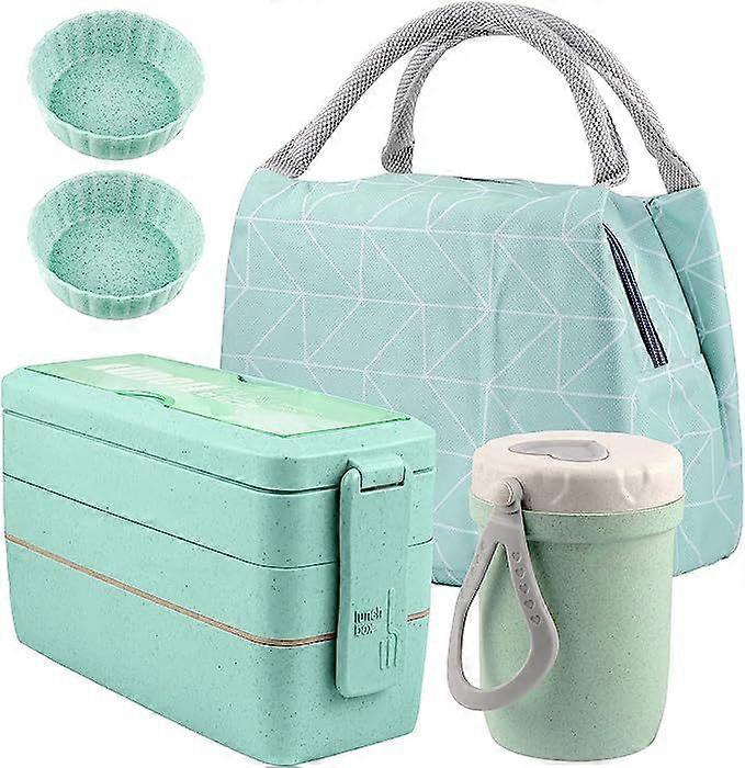 Kids Lunch Box Stackable 3-in-1 Compartment Lunch Box Set with Bag, Utensils, Cake Cups