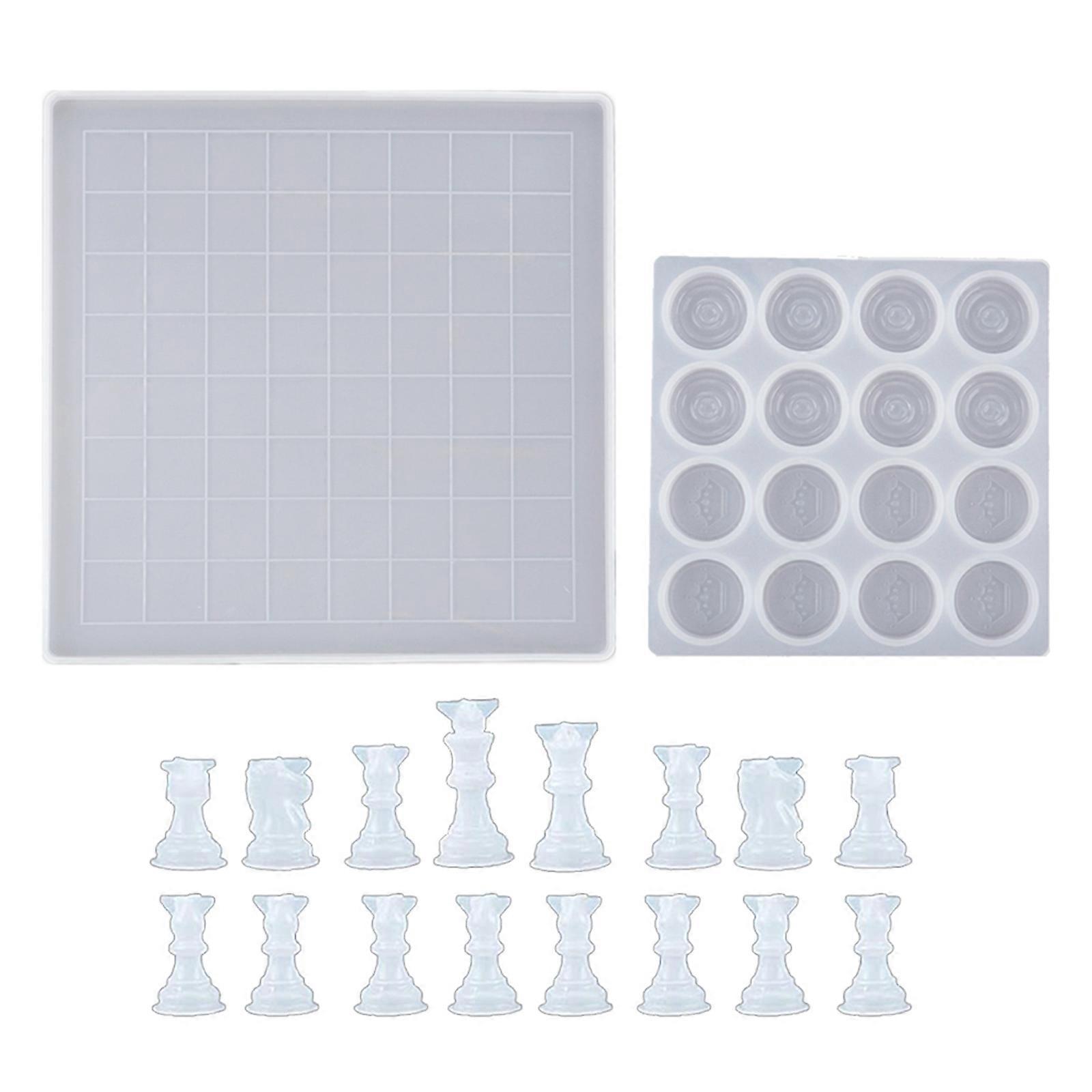 Chess Set with Checkers Board Silicone Resin Mold 3D Chess Epoxy Casting Mold