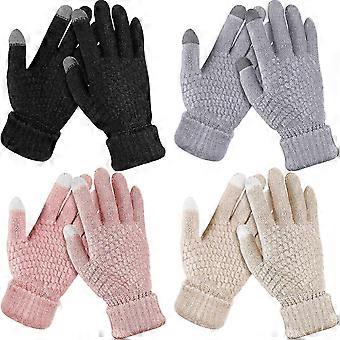4 pares de luvas de tela de toque de inverno femininos luvas de lã quente de malha forrada luvas elásticas punho inverno luvas de texto de inverno