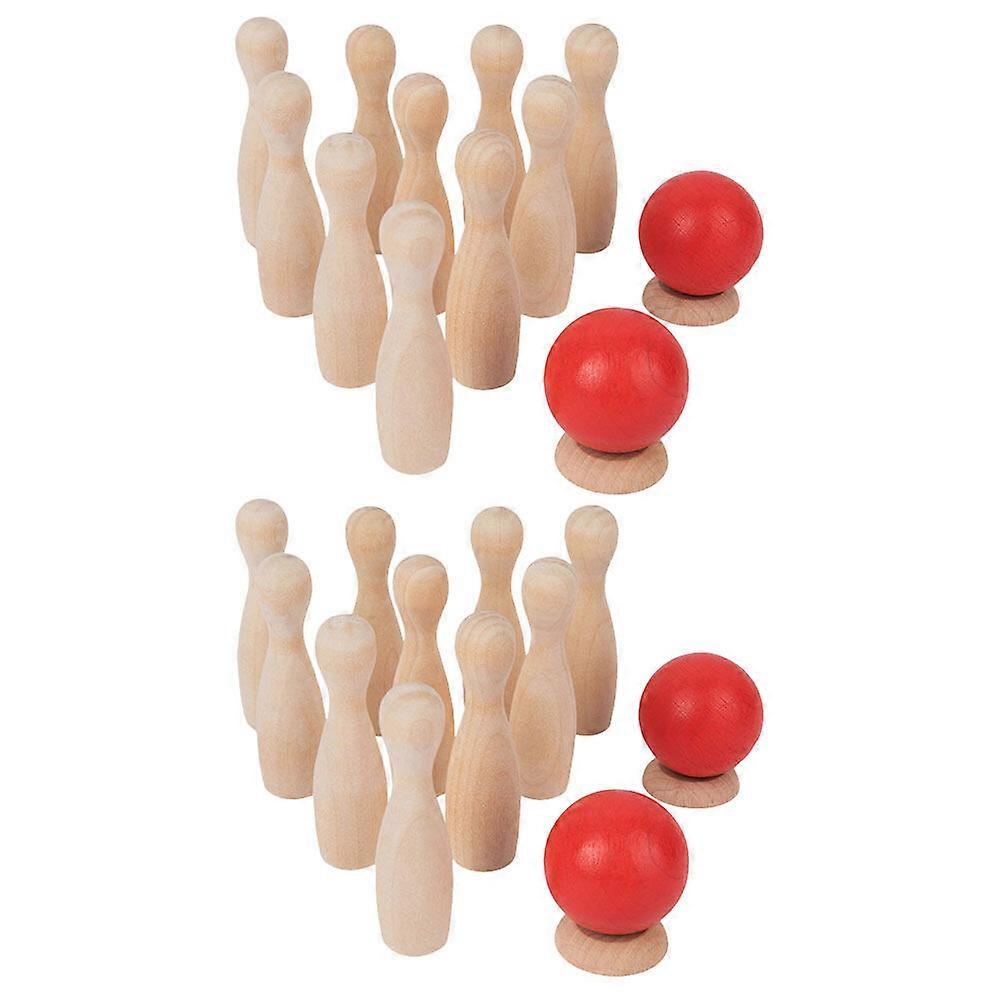 2セットの木製子供ボウリング玩具面白いボウリングゲームのおもちゃ子供用スポーツゲーム玩具子供用ゲーム玩具