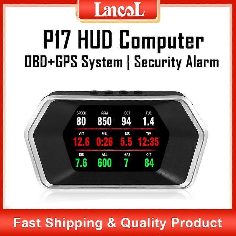 P17 Car Head Up Display HUD Display OBD2 GPS Dual System Car Gauge Speedometer Car Projector Safety Alarm Car Driving Computer