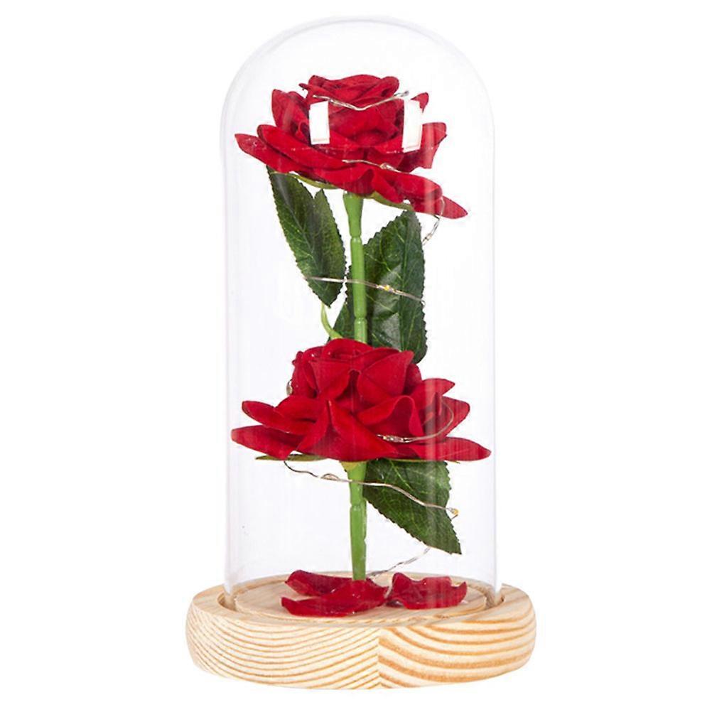 Simulated Rose with Led Lamp String in Glass Dome Ornament Desktop Valentines' Day Ornament