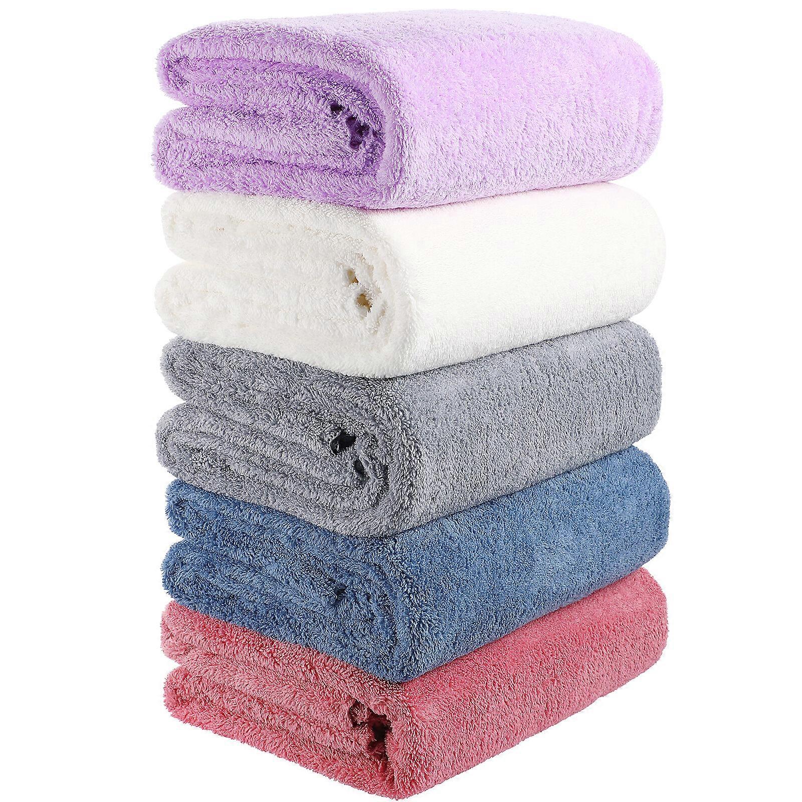 5pcs Serviettes De Bain Spa Enveloppe Serviettes D’absorption D’eau Serviettes En Microfibre De Couleur Unie