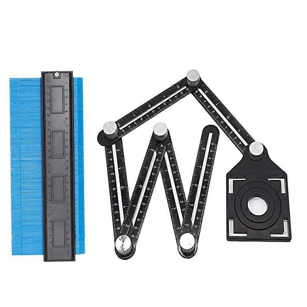 6 Sided + Contour Gauge 10" Contour Gauge Duplicator with 6-Sided Aluminium Angle Ruler, Shape Contour Gauge Duplicator, Multi Angle Measuring Ruler f