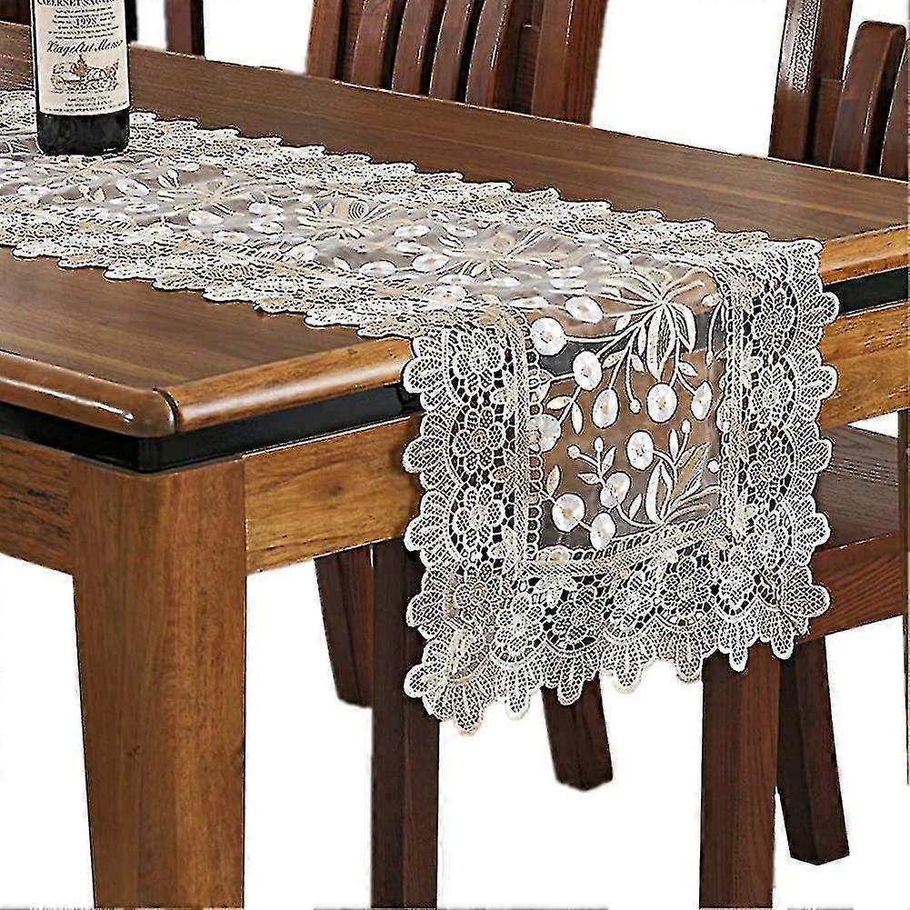 Table Runner With Lace And Flower Pattern, Polyester, Rectangular, Transparent