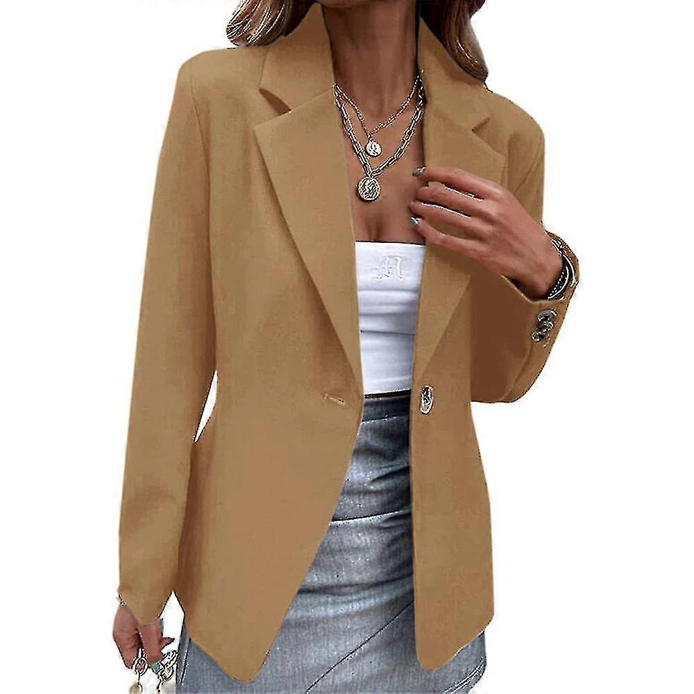 Womens One Button Solid Lapel Blazer Coat Business Formal Casual Outwear Jacket