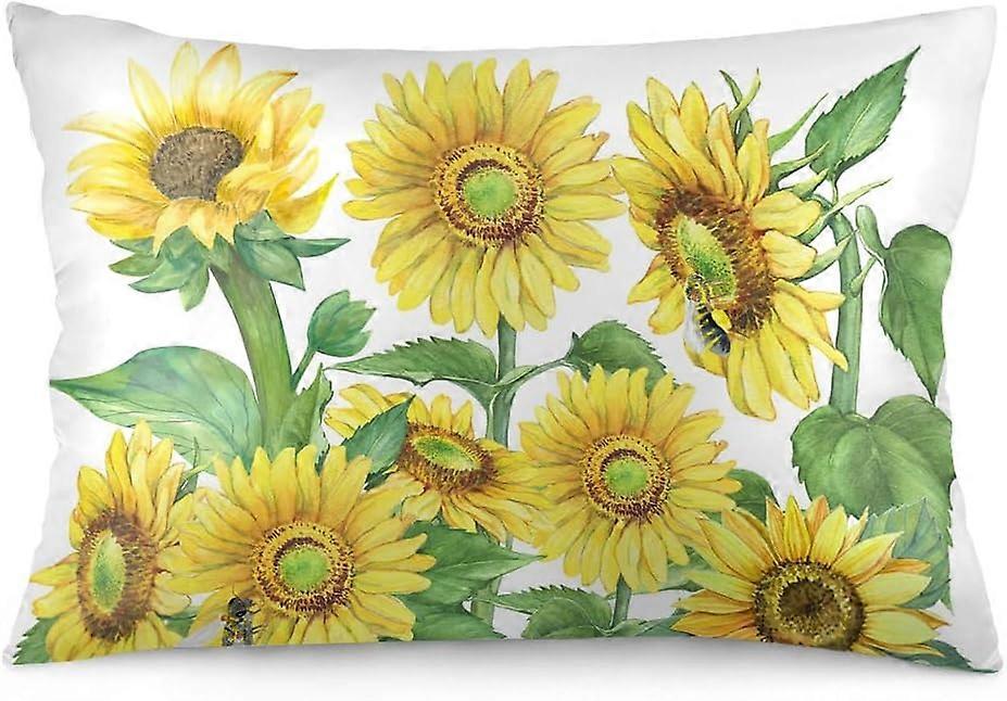 أكياس وسادة عباد الشمس حجم الملكة 20x30 بوصة أكياس وسائد زهرية مزخرفة أزهار أصفر أزهار أوراق خضراء أغطية وسادة سرير أغطية نبات الصيف وسادة ناعمة حماية