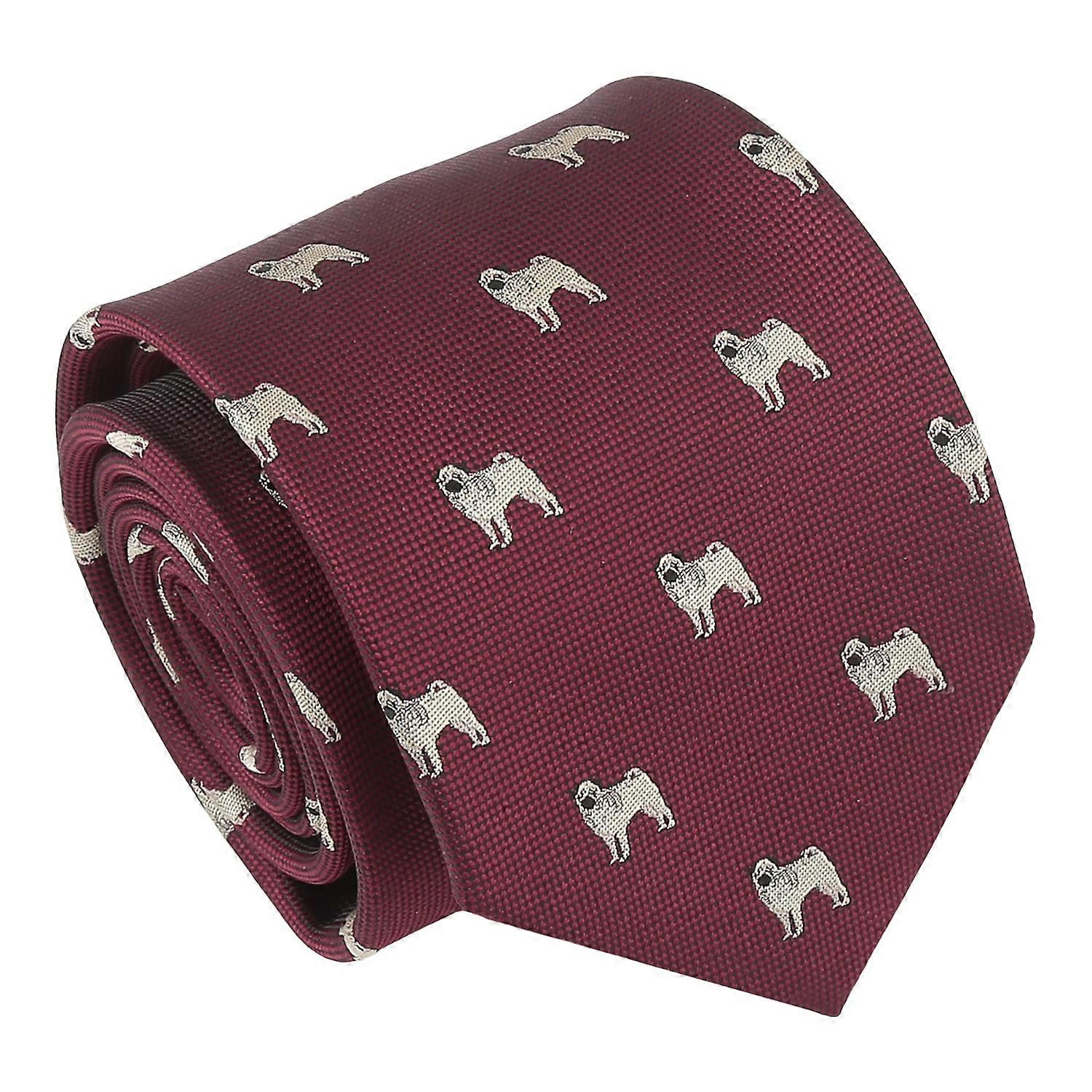 Burgundy Pug Dog Embroidered Tie