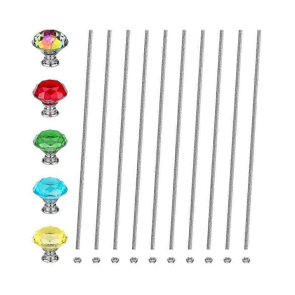 8/32 Threaded Rods for Beads with Crystal Knobs, 10Pcs Threaded Rod 12 Inch with 10Pcs Hex Nuts and