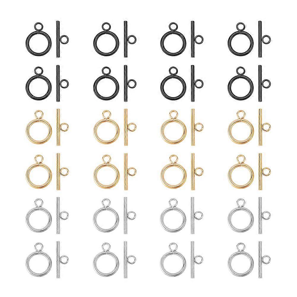 24 Sets 3 Colors Stainless Steel Toggle Clasps Round IQ Toggle Clasps T-bar Closure Clasps Neckalce Toggle Clasps Jewelry Connectors End Clasps for DI