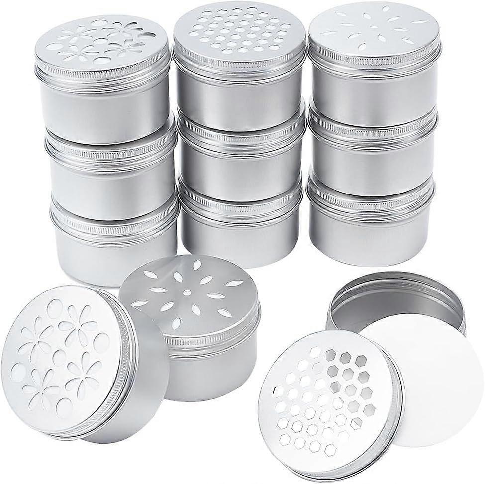 12pcs Aluminium Tins 3 Style 4 Ounce Round Empty Metal Tins with Hollow Lids Refillable Spice Containers for Aromatherapy Air Freshener Candles Travel