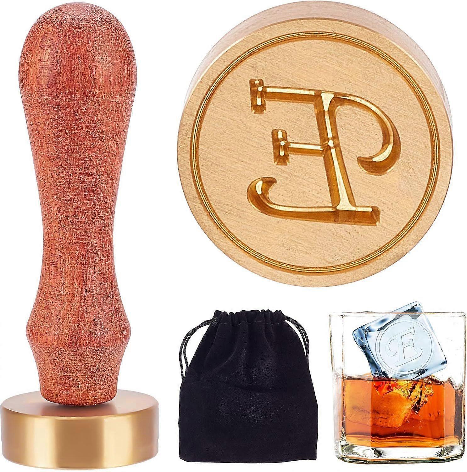 Ice Stamp Letter E Ice Cube Stamp Ice Branding Stamp with Removable Brass Head & Wood Handle Vintage 1.2" Ice Stamp for Ice Cubes Cocktail Whiskey Moj
