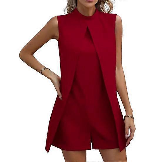 Collar Sleeveless Loose Split Irregular Solid Color OL Commute Formal Business Style Short Romper