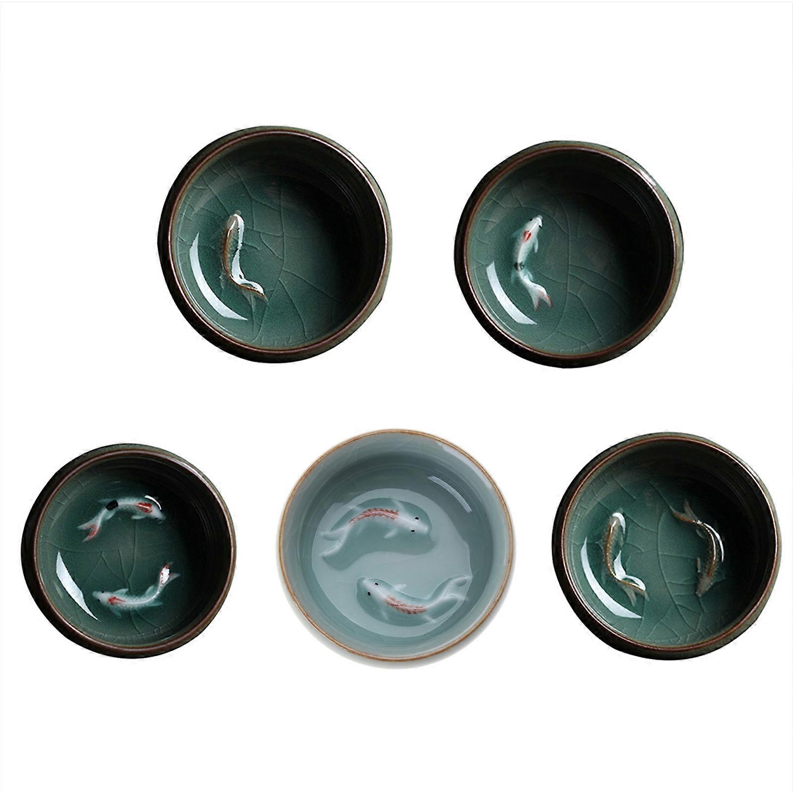Chiński Longquan Seledynowy Porcelanowy Chiński Filiżanka Herbaty Spodek Ryba Złota Ryba 60ml do Zielonej Herbaty Pojemnik na Czarną Herbatę Seledon Crackle Tea Cup