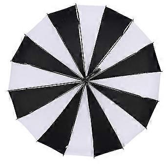 Elegant Long Handle Windproof Umbrella Sun Rain Use 16 Ribs Black White Design Pagoda Type
