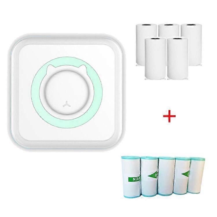 Convenient pocket mini printer student wrong question thermal bluetooth mobile phone photo data note printer Blue+Self-adhesive*5+Printing Paper*5