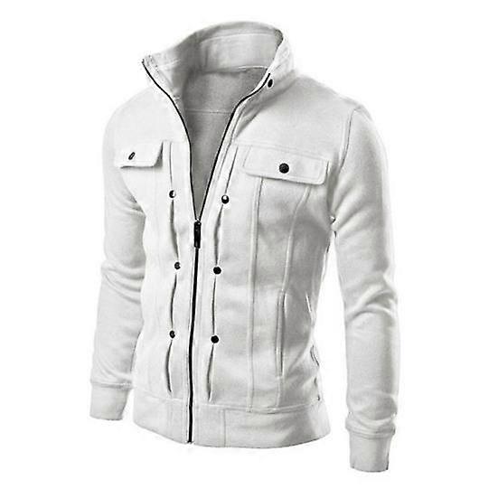 Men Spring Autumn Jacket with Buttons Zipper Closure Solid Color Stand Collar Long Sleeve Casual Jacket Outerwear