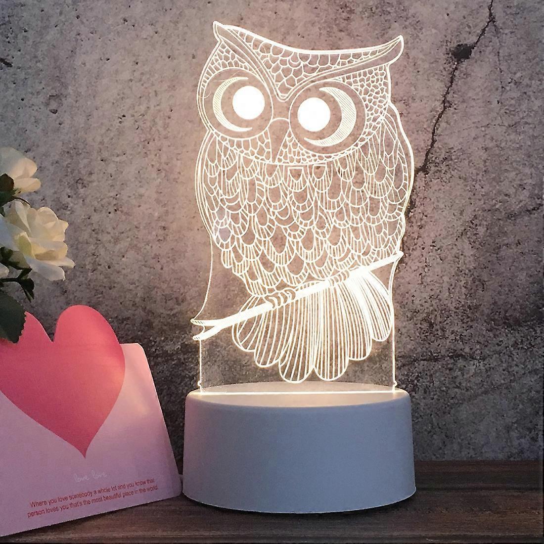 White Base Creative 3D Tricolor LED Decorative Night Light, Plug Version, Shape:Owl(White-Warm-Warm White)