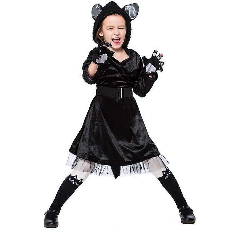 ハロウィーン子供の日黒猫のドレスパフォーマンスコスチューム親子コスチュームかわいい黒猫動物ロールプレイ