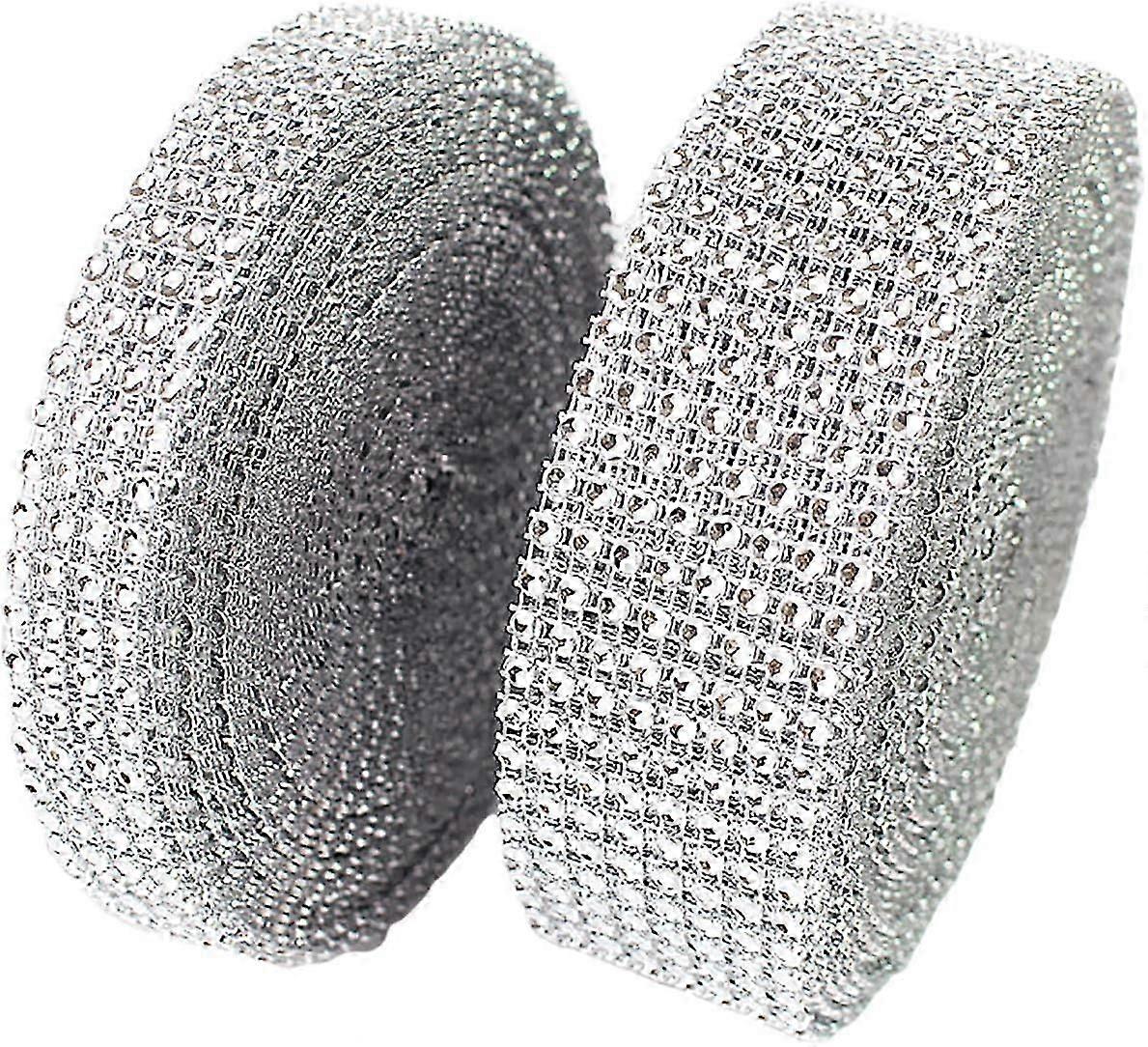 1 Roll 8 Row 10 Yard and 1 Roll 4 Row 10 Yard Acrylic Rhinestone Diamond Ribbon, Sparkling