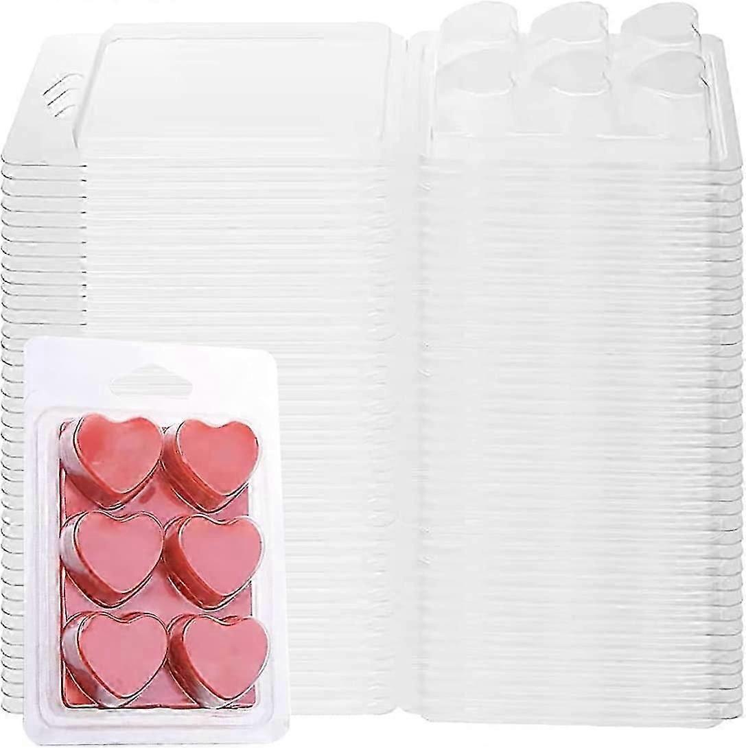 6 Cavity Wickless Candle Mold,Heart Shaped Empty Clear Cube Tray 50pcs