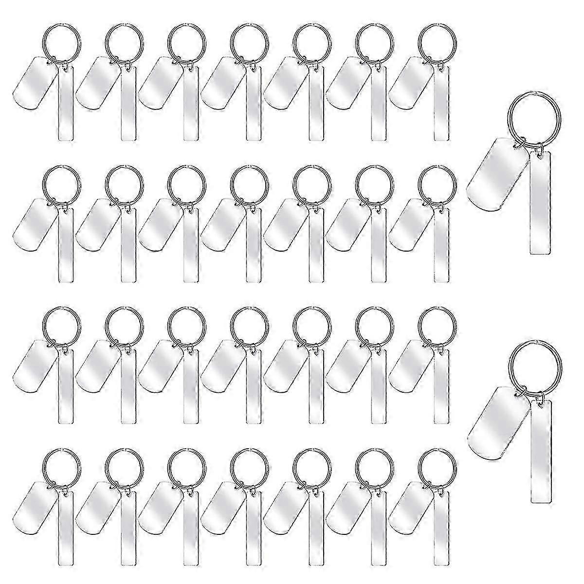 絶妙な30個の彫刻可能な金属キーホルダーブランク長方形金属スタンピングブランク彫刻用ステンレス鋼ブランクキーホルダータグ