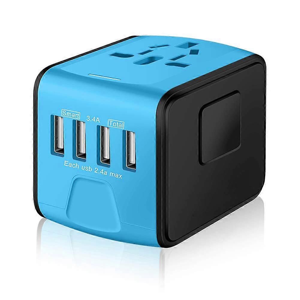Global Use Universal Travel Adapter, Intelligent Charge IC for High Speed USB Charging, Safe and Compact Design for Office, Home, School (Blue)