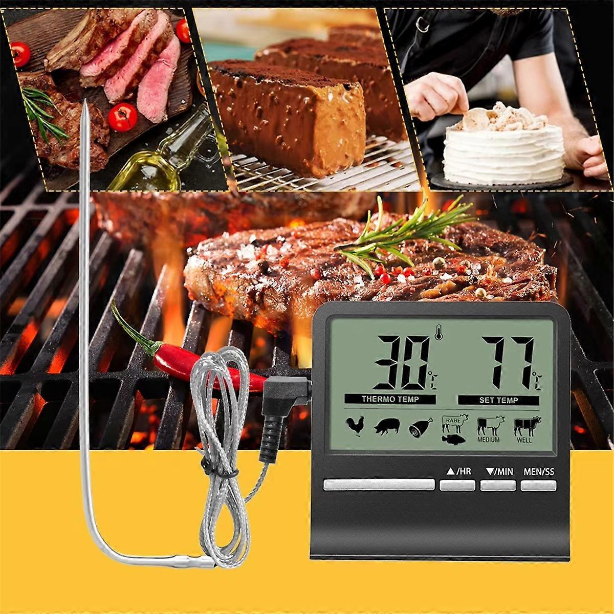 Kitchen Digital CookingThermometer Meat Food Temperature for Oven BBQ Grill Timer Function with Heat