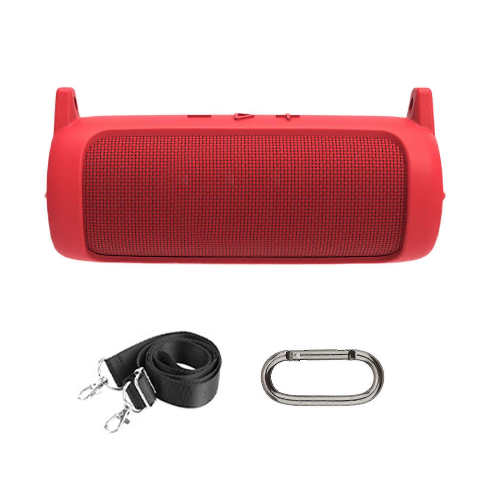 Protective Cover For Flip 7 Speaker Case Secures Fit Silicone Box With Convenient Carrying Bag And Shoulder Strap Red