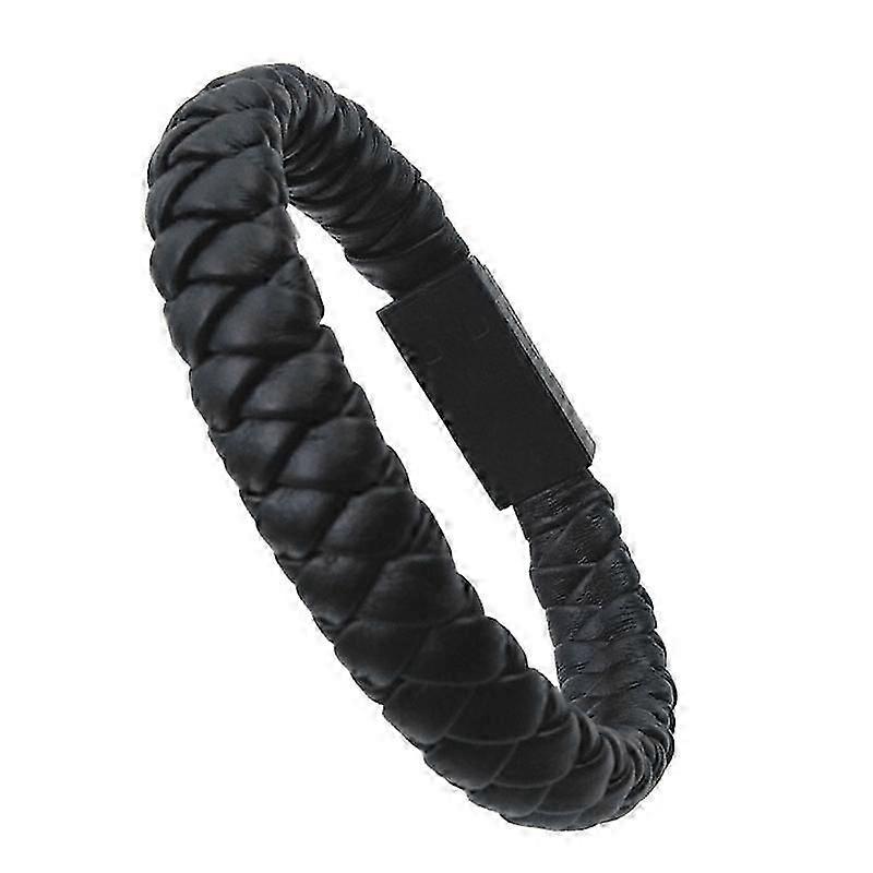 Portable Faux Leather Woven Mini Type-C Micro USB Charging Bracelet Data Cable