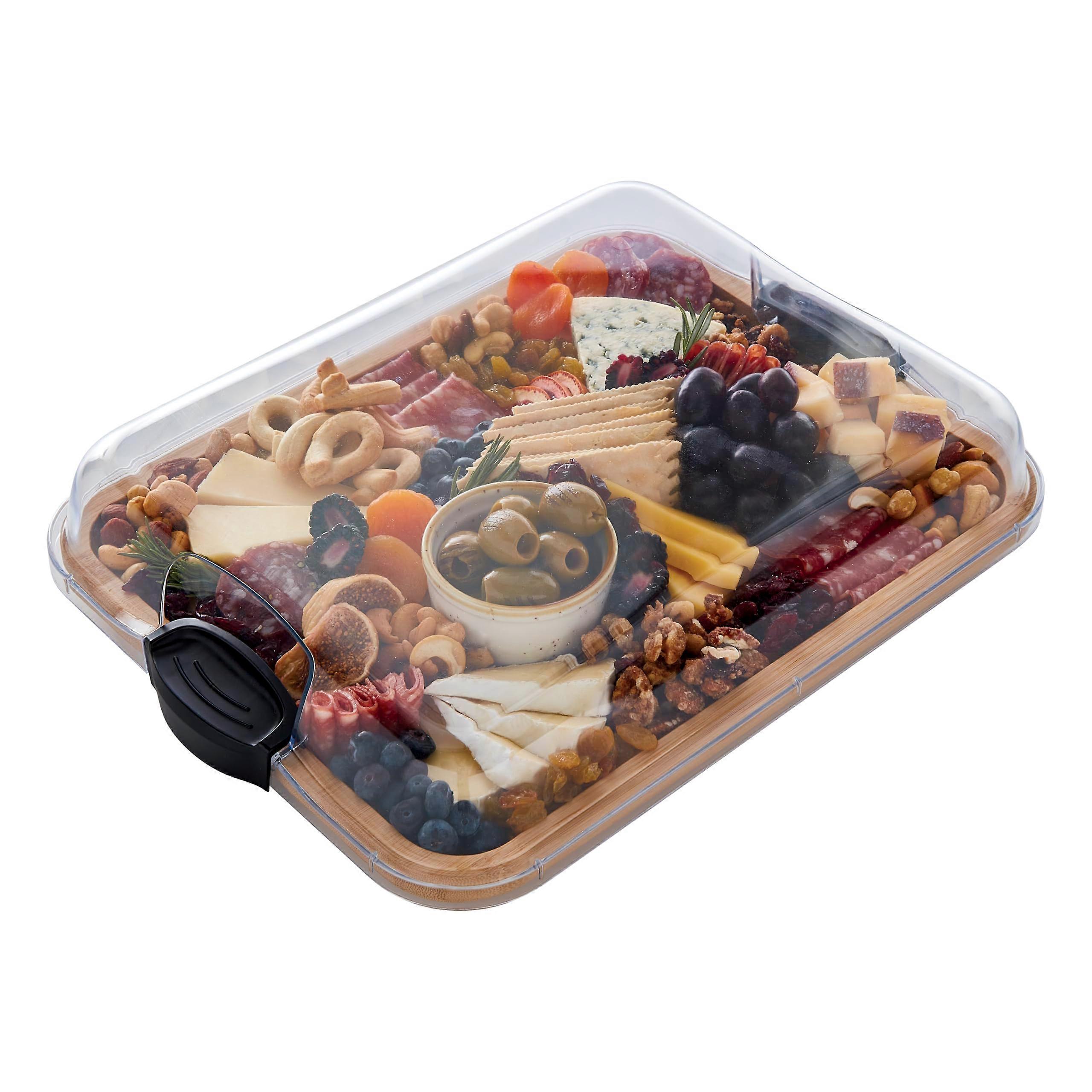 Perfect for Build-A-Board Bamboo Cutting Board, Delicate, Snacks and more-with transparent locked lid and black handle.