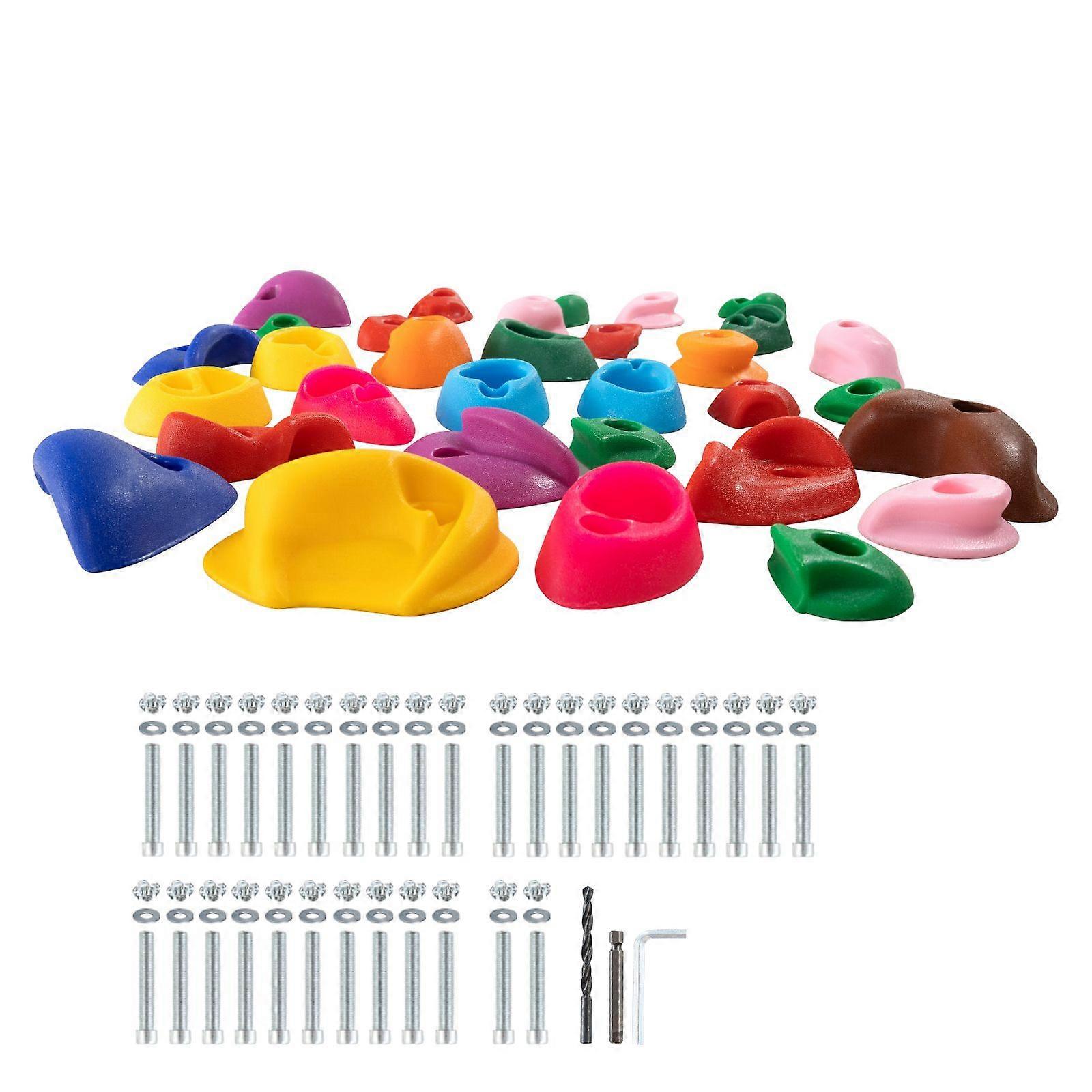 32 Rock Climbing Holds, Multi-Size and Multi-Colored Climbing Rocks for Kids and Adults, Rock Wall Holds with Mounting Hardware