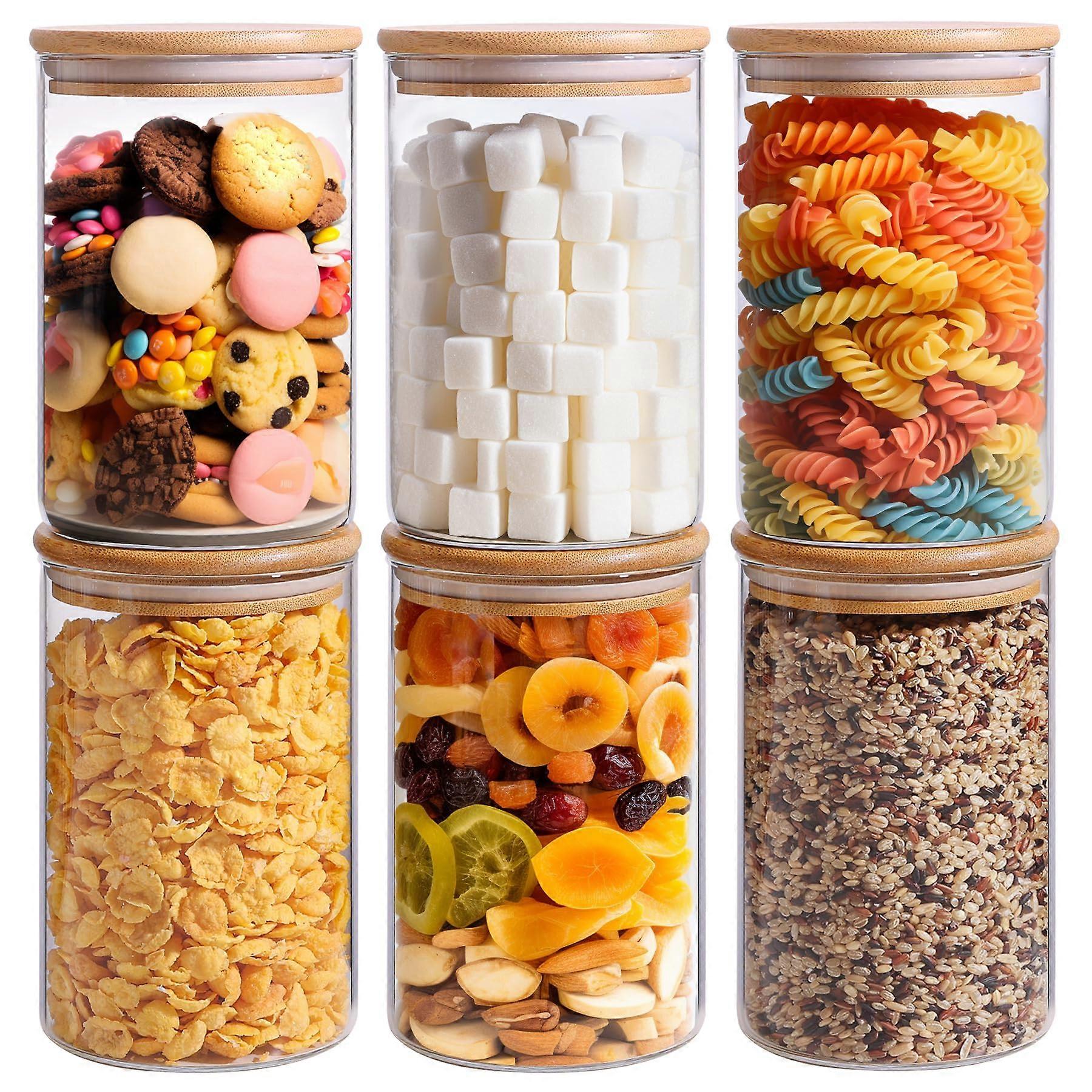15 oz Glass Storage Containers Set of 6, Clear Round Glass Jars with Lids, Airtight Food Storage Solutions