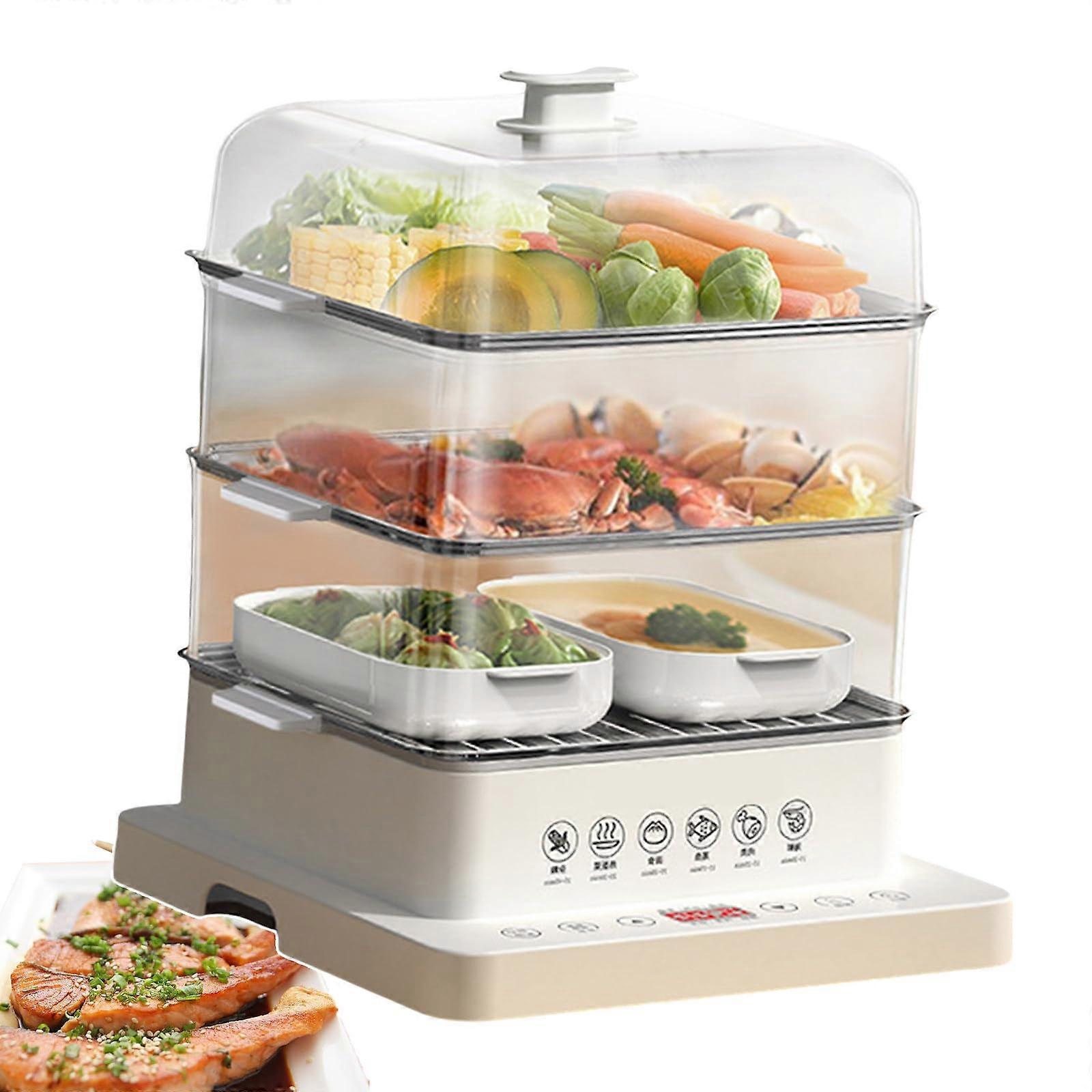 Food Steamer 3 Layers 40L 800W Electric Multicooker with Automatic Heat Preservation, Touch Control Visual Panel, and Foldable Design for Easy Storage