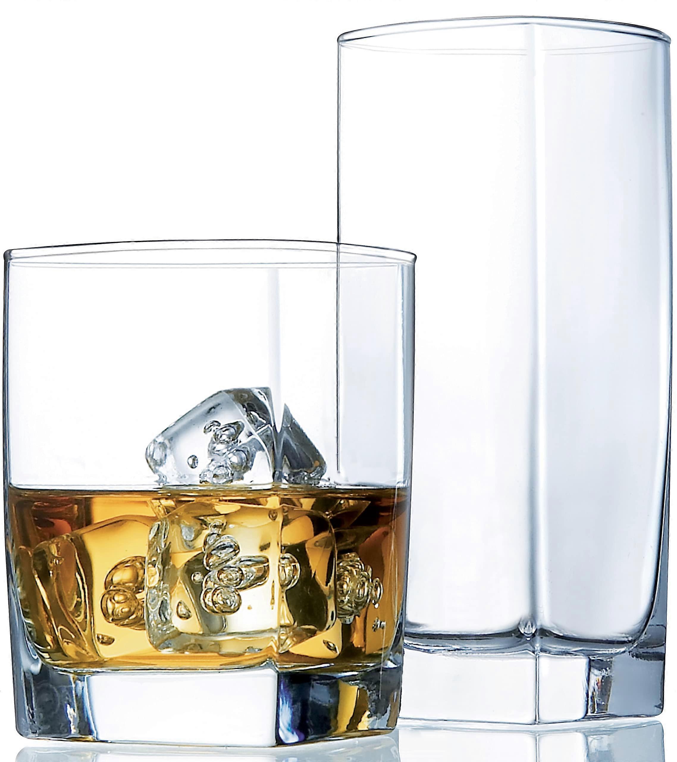 Coll's Daily Drinking Glass Set For Cocktails And Iced Drinks, 8 Tall Glasses And 8 Short Old Fashioned Glasses