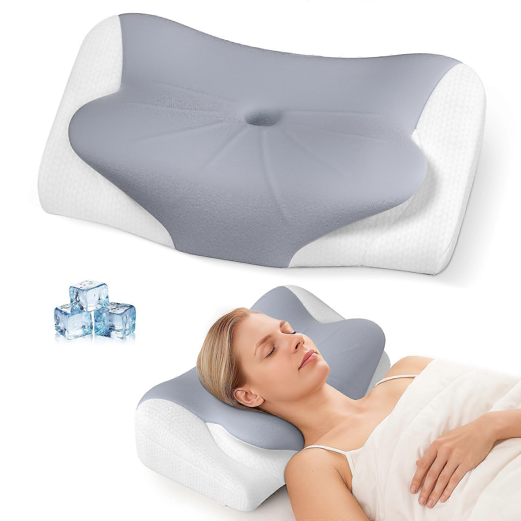 Cervical Neck Pillow Ergonomic Contour Cooling Memory Foam for Neck and Shoulder Pain Relief, Queen Size, Adjustable Support