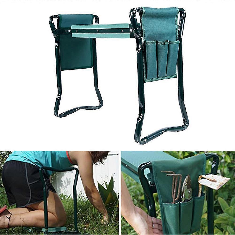 Garden Kneeler Seat Stool, Heavy Duty Folding Bench Stool with 2 Tool Pouches, Soft EVA Kneeling Pad Stool for Gardening