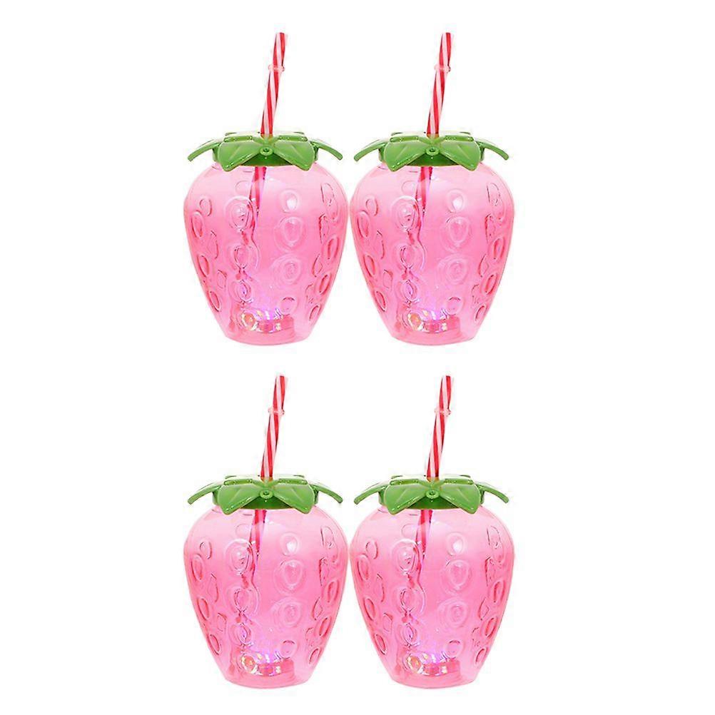4 Sets Strawberry Water Bottle Party Drinking Bottle Party Straw Cup Straw Drinking Bottle