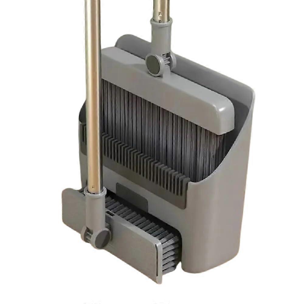 Broom With Dustpan Combo Set 3-In-1 Indoor Outdoor Broom and Dustpan Set, Adjustable 14.2-48.8 Inches, Light Grey