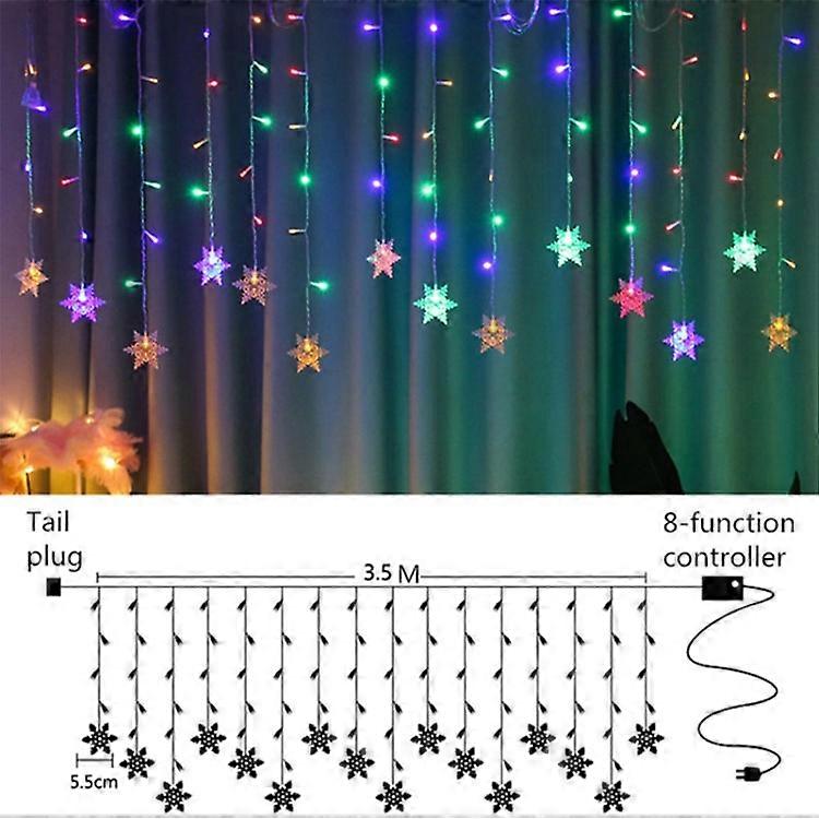Indoor Lights LED Christmas Light Snowflake String Light 8 Modes LED Fairy Night Light Perfect for Christmas Wedding Party Multi-color/EU Plug