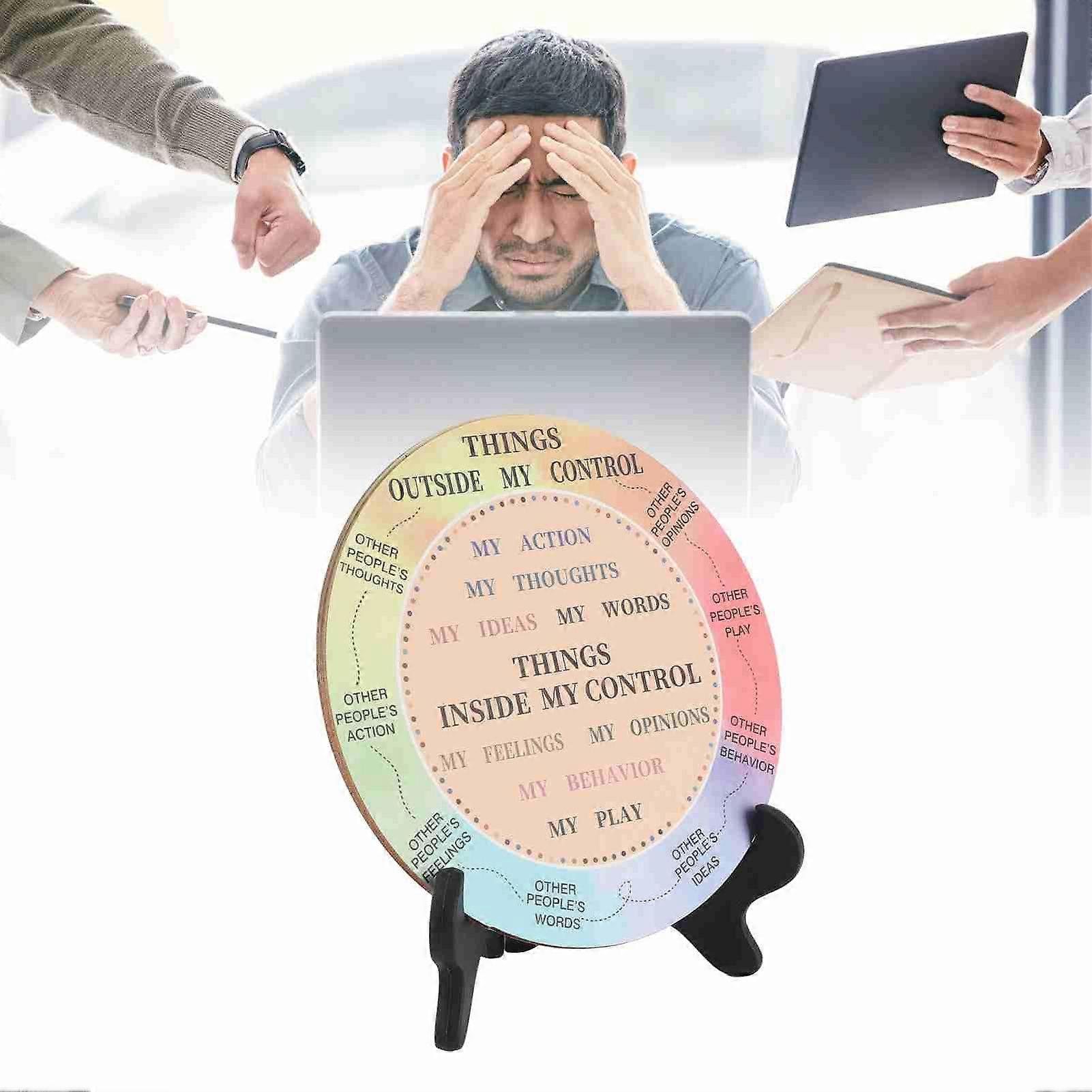 2 Pcs Feelings Wheel Wooden Relaxing Mood Calming Emotion Wheel Chart with Plastic Stand for Mental Health Type 2