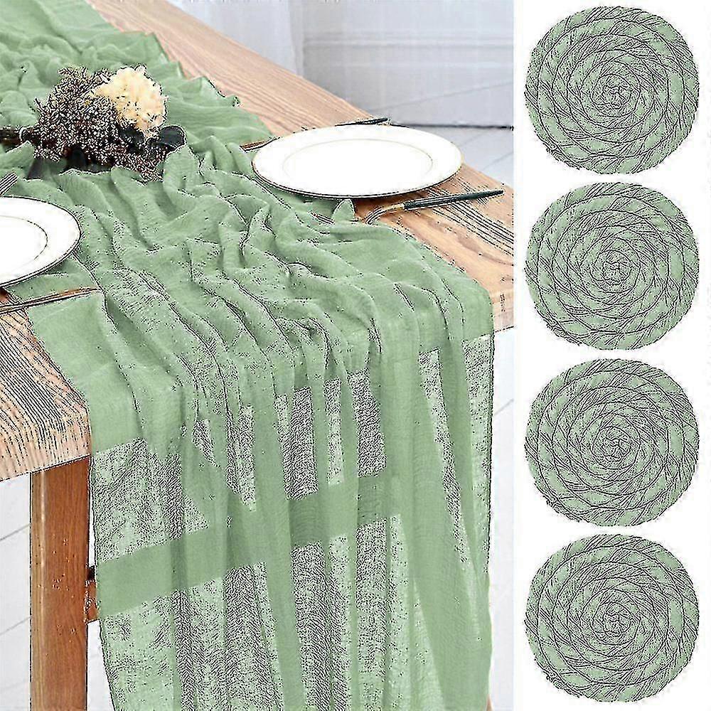 4 Packs Of Sage Green Cheesecloth Table Runners,90 X 300 Cm