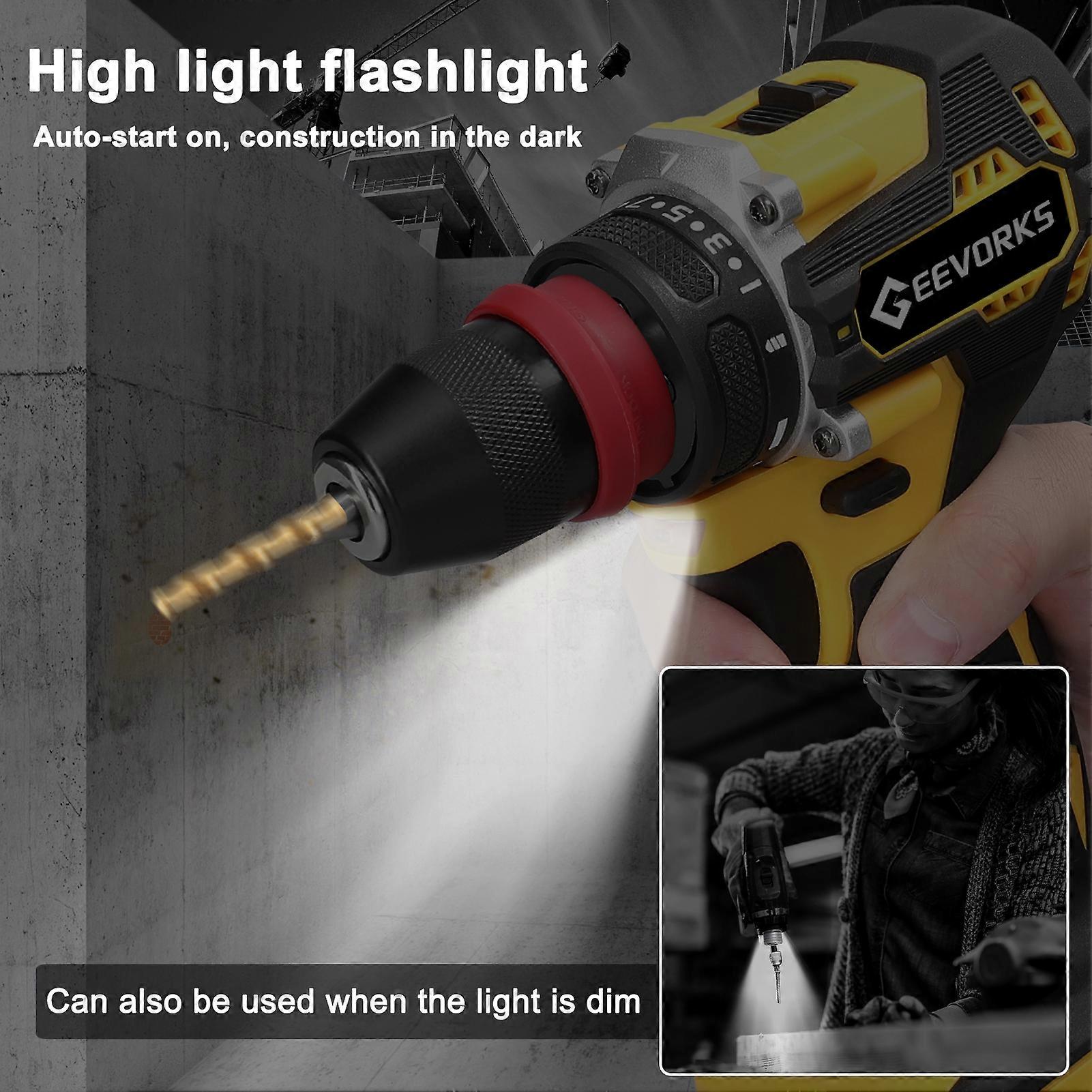Geevorks 16.8V 2in1 Lithium Drill Electric Screwdriver Multi-function Power Tool 45Nm Torque Brushless Motor Practical Screw Driver for Home Applianc